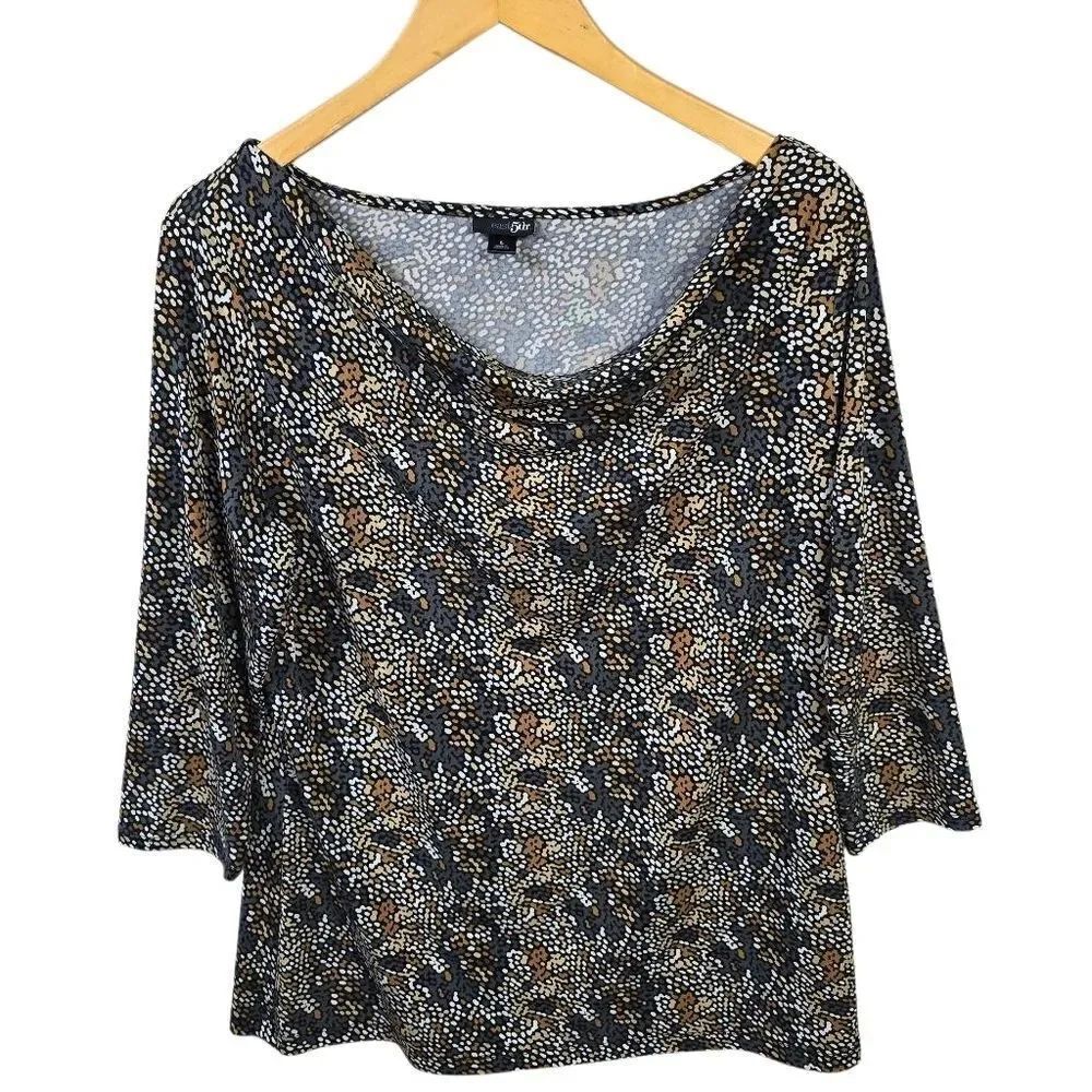 EAST 5th brown And Grey Stretch Knit Drape Front Top Sz L